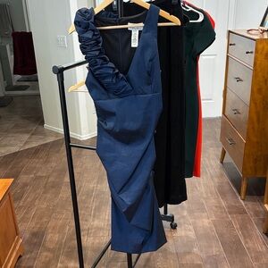 Betsy & Adam by Linda Bernell Dark Blue Ruffle Dress Size 10